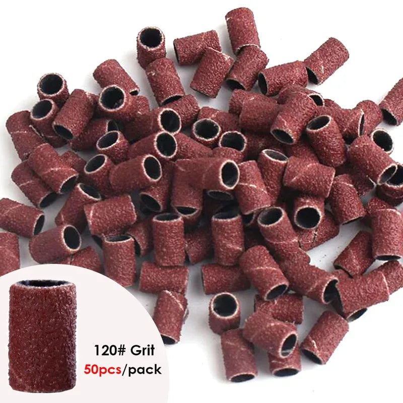 50-300pcs Sanding Cap Bands For Electric Manicure Machine 180/120/80Grit Nail Drill Grinding Bit Files Pedicure Tool Set BEND261 Oasis Select