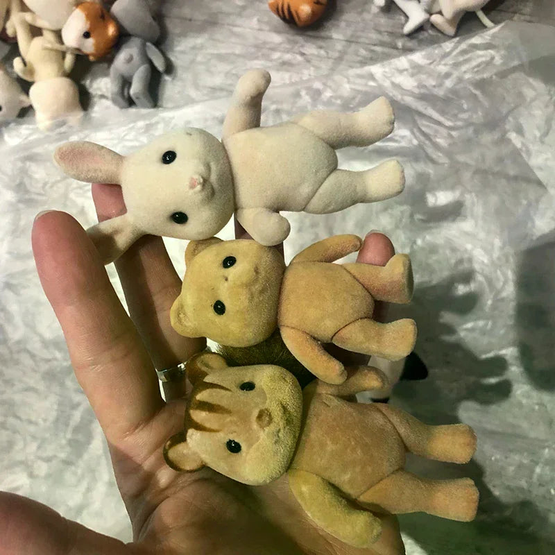 1PC Forest Family Animal Figure Rabbit Bear Dog Flocked Shaggy Figurine Animal Model Toy For Kid Factory Defects Oasis Select