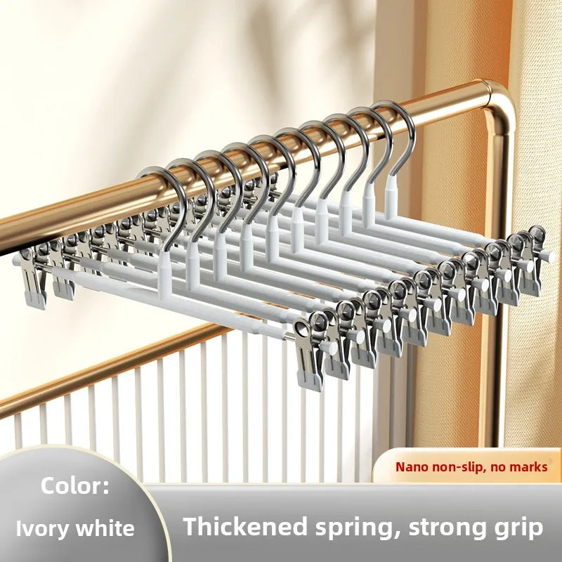 No-trace Anti-slip Stainless Steel Pants Hanger Clip Home Use JK Oasis Select 5 Newly upgraded deluxe version [removable clip ☀️ no-mark pant hangers] - ivory white
