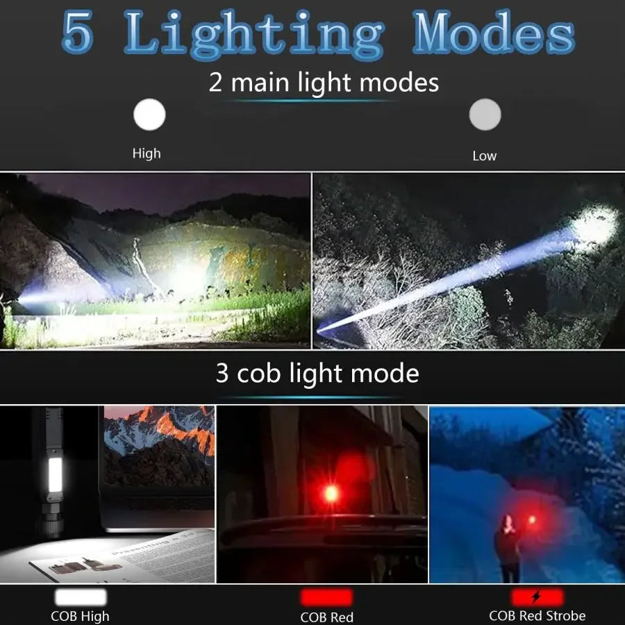 Super Bright LED Flashlight Rechargeable 5 Modes Work Light 90 Degree Twist Rotary Clip Tactical Flashlights Waterproof Torch Oasis Select