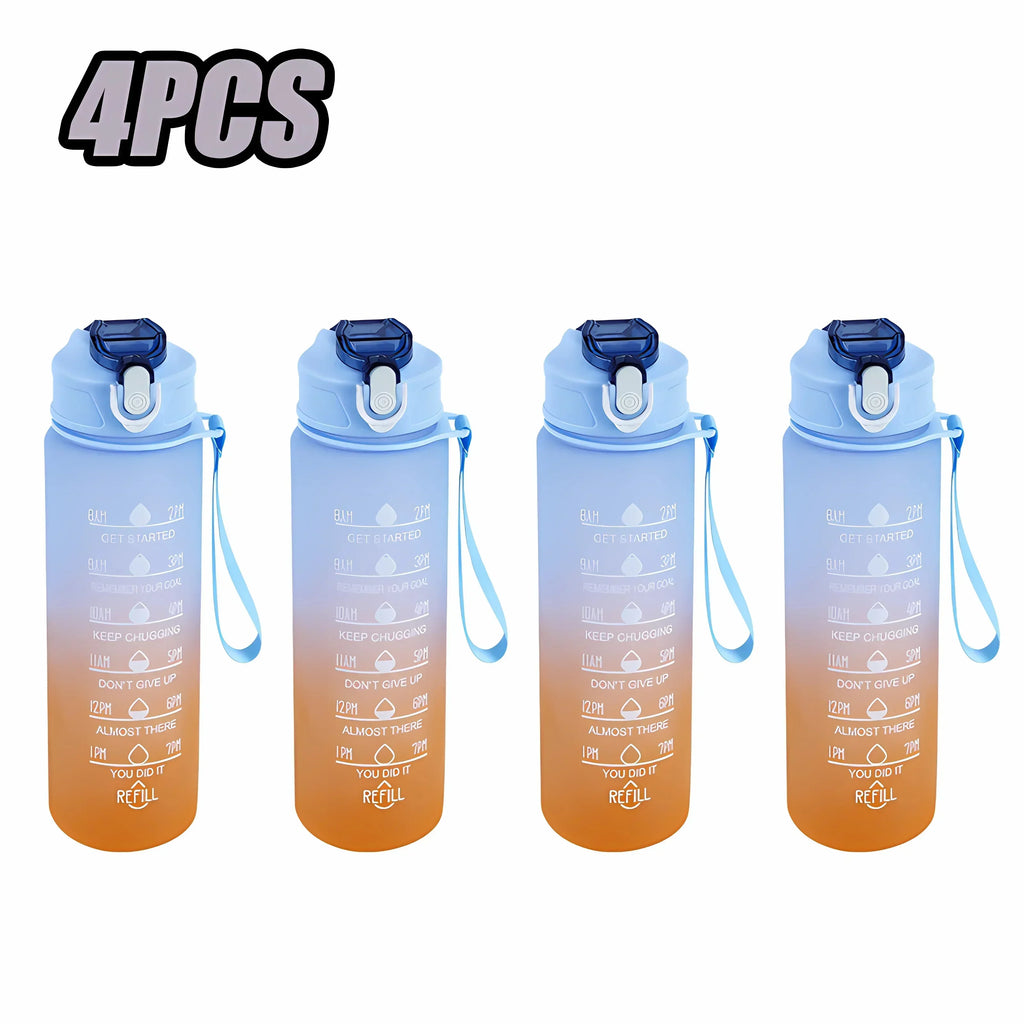 900ml Sports Water Bottle High Temperature Resistant Graduated Straw Cup Rainbow Frosted Progressive Color Water Cup Plastic Cup Oasis Select Blue 4PCS 900ml