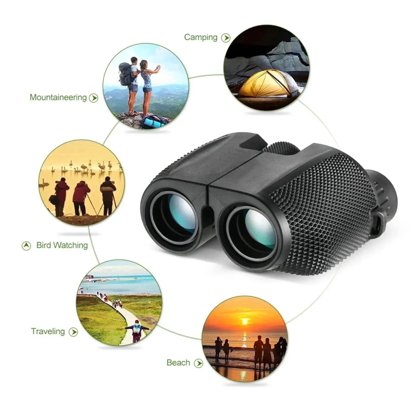 Binoculars 10X25 HD Mini Portable Telescope BAK4 FMC Coated Telescope Outdoor Bird Watching Hunting Travel Camping Ball Game Oasis Select