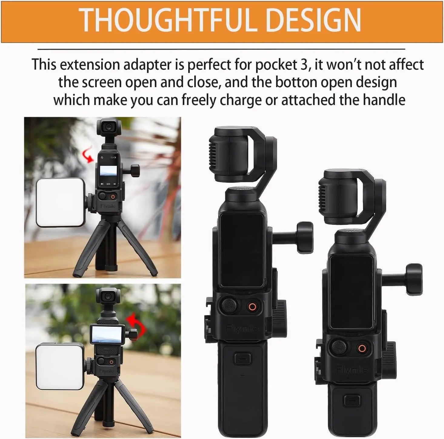 DJI Osmo Pocket 3/4 Extension Bracket Frame + Cold Shoe