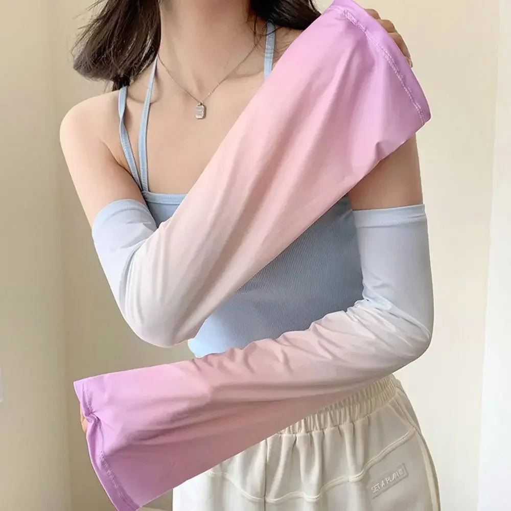 1 Pair Lightweight Sun Protection Arm Covers Loose Fit Cool Ice Silk Arm Guard Cuff Polyester Solid Color Ice Sleeve Oasis Select 5