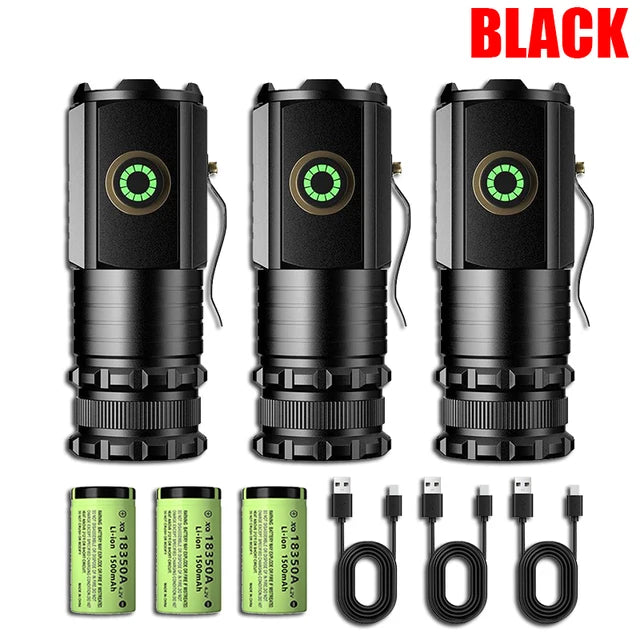 Powerful Portable Mini LED Flashlight 2000LM 3LED Ultra Strong Light 18350 Built-in Battery USB Rechargeable With Magnet Torch Oasis Select With Battery 3PCS