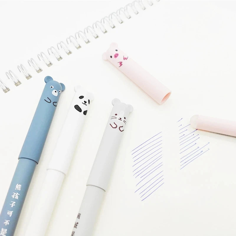 12pcs Animals Panda Erasable Gel Pen 0.5mm Blue Black Erasable Pen Refills Rods Washable Handle School Supplies Stationery Oasis Select