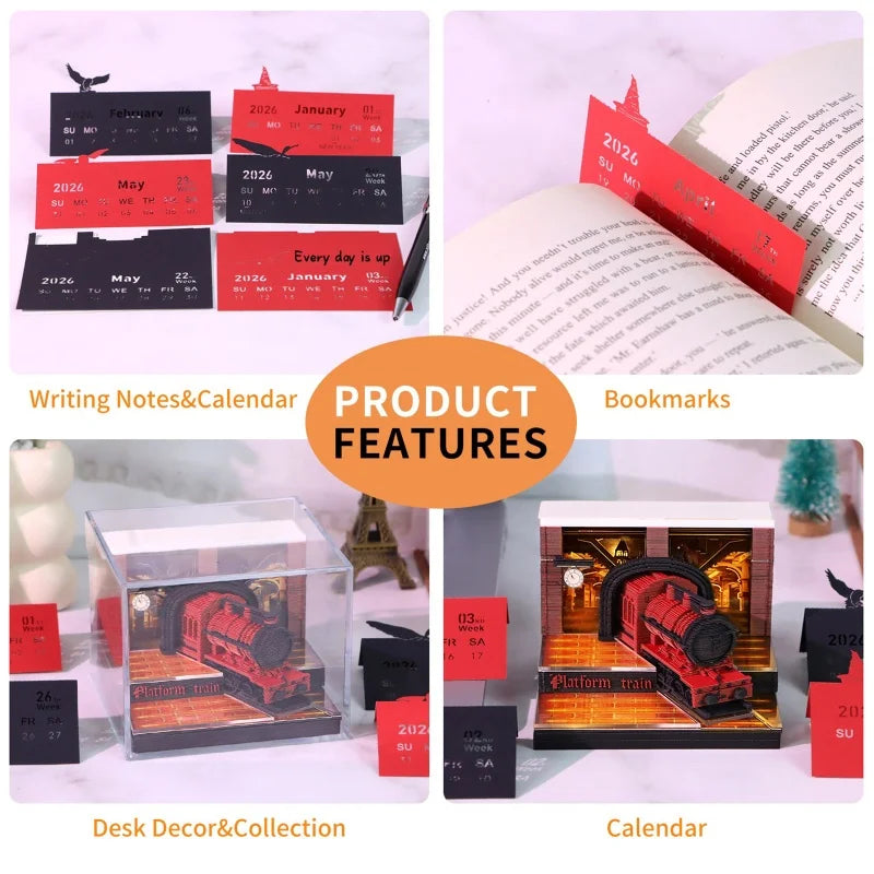Time Piece Calendar 2026 Desk Calendar With LED Light 3D Tear-away Calendar Paper Carving Art Memo Pad Notepad Gift Christmas Oasis Select
