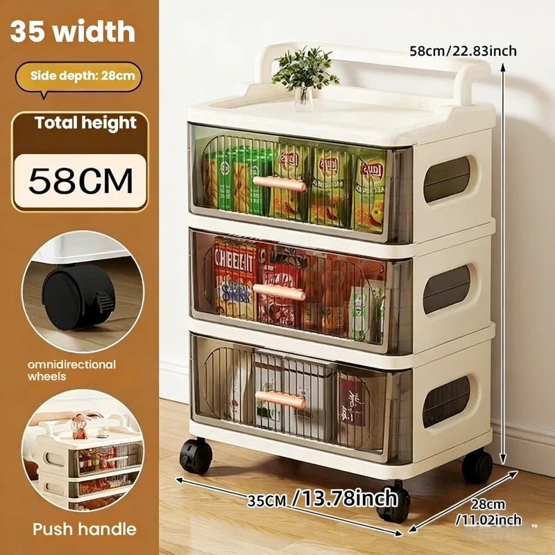 Drawer-style storage cabinet - A household portable storage unit for storing snacks and miscellaneous items in multiple layers. Oasis Select 35cm-3 layers-clear