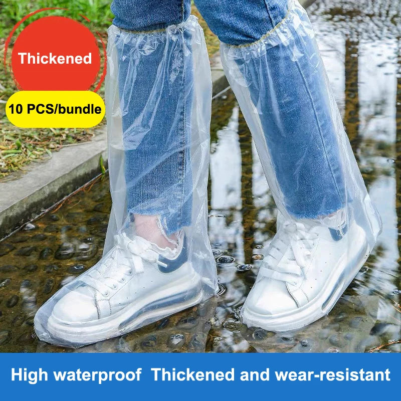 10-Pack Disposable Waterproof Shoe Covers | Thick PE Rain Protectors