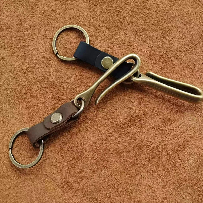 Vintage Leather Keychain Bag Accessories High Quality Cowhide Men's Car Keychain Fashion U-shaped Waist Hook Decorative Gift Oasis Select