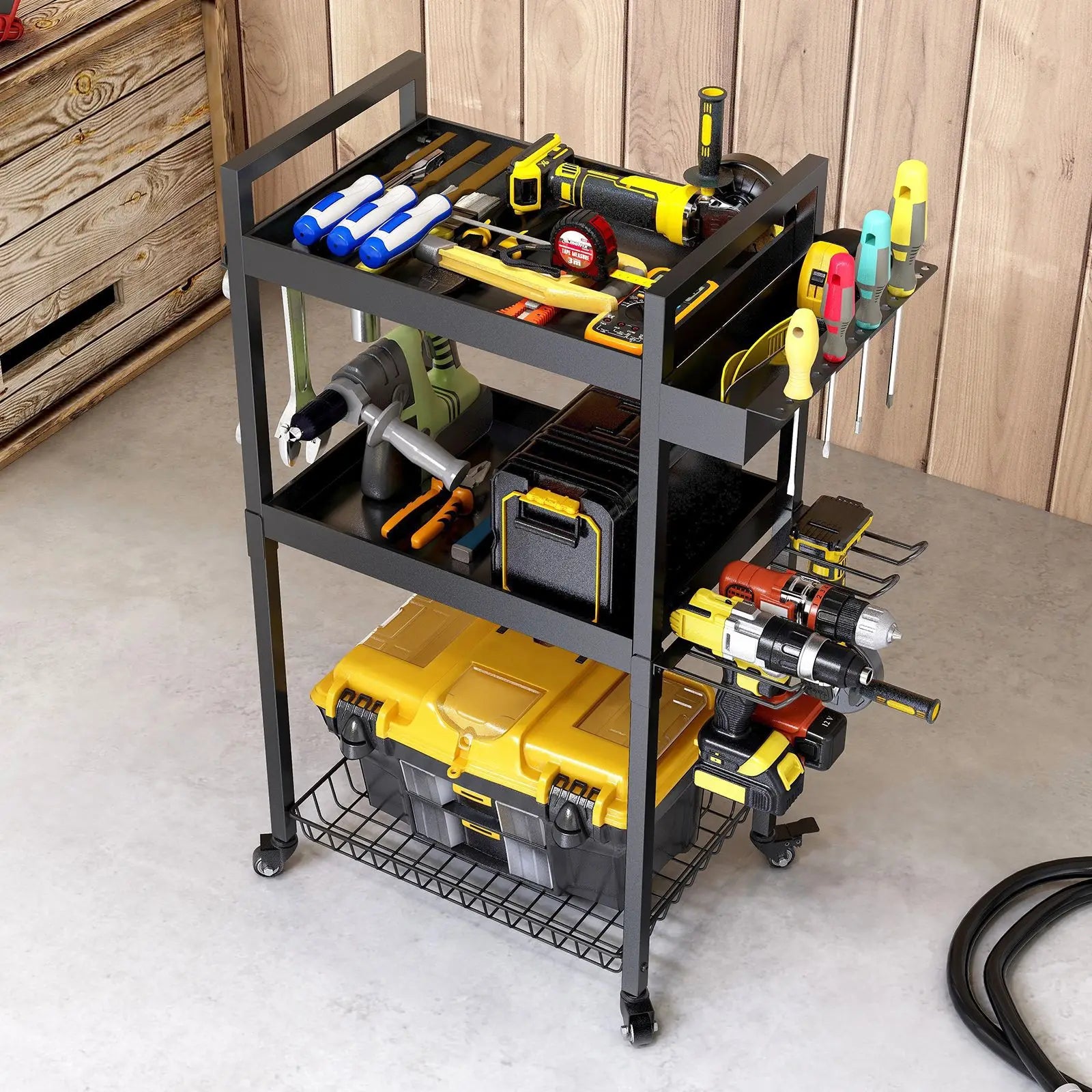 Floor tool storage rack wrought iron hand drill screwdriver tool holder mobile charging drill storage rack Oasis Select
