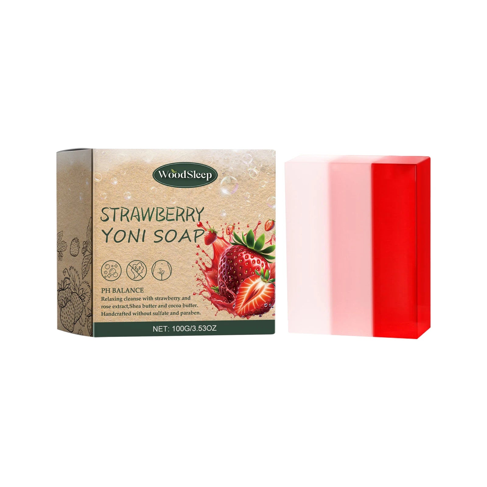 WOODSLEEP Strawberry Yoni Bar Soap – pH Balance Feminine Wash