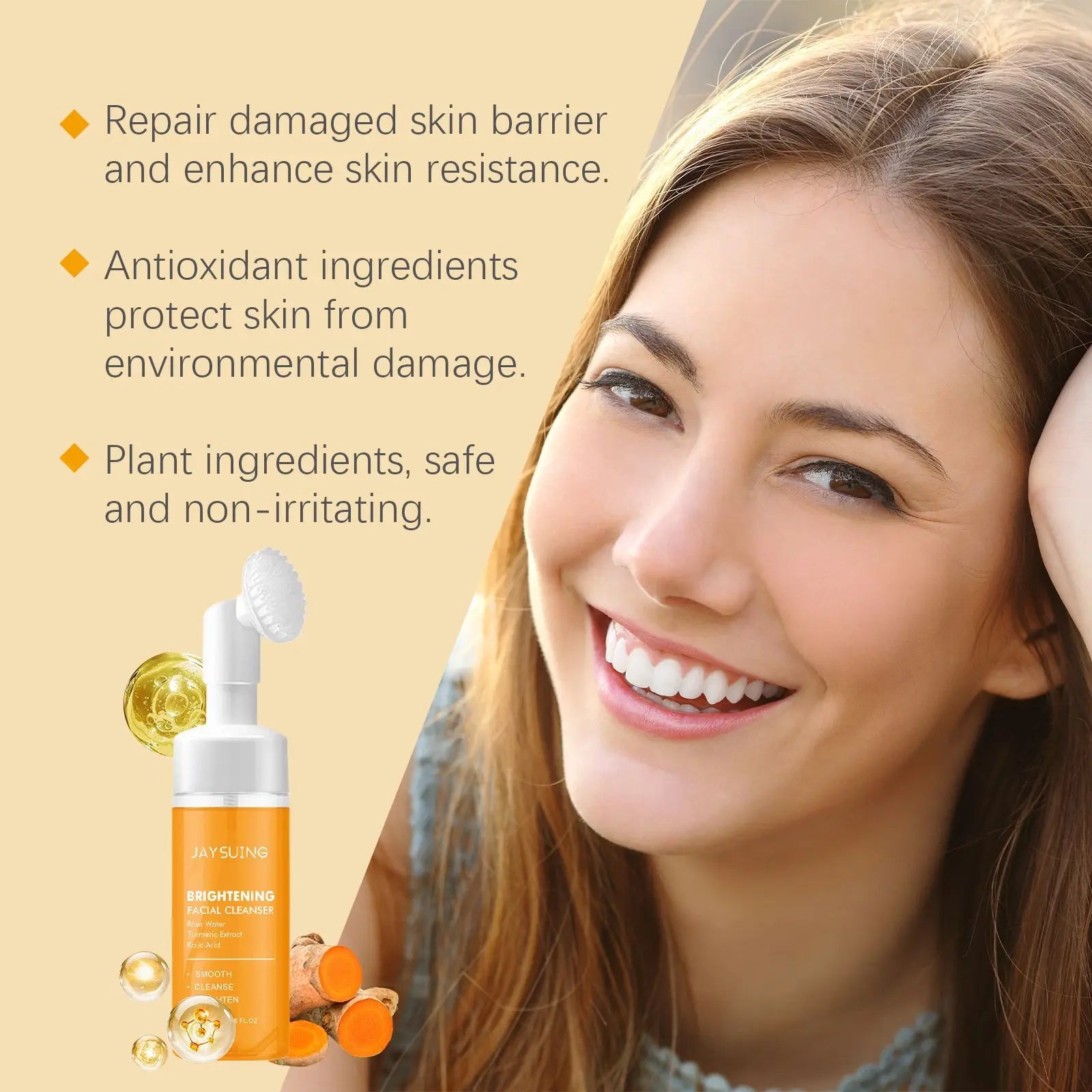 JAYSUING Turmeric Facial Cleanser Removing Blackheads Exfoliate Shrink Pores Improve Roughness Oil Control Foam Facial Cleanser Oasis Select