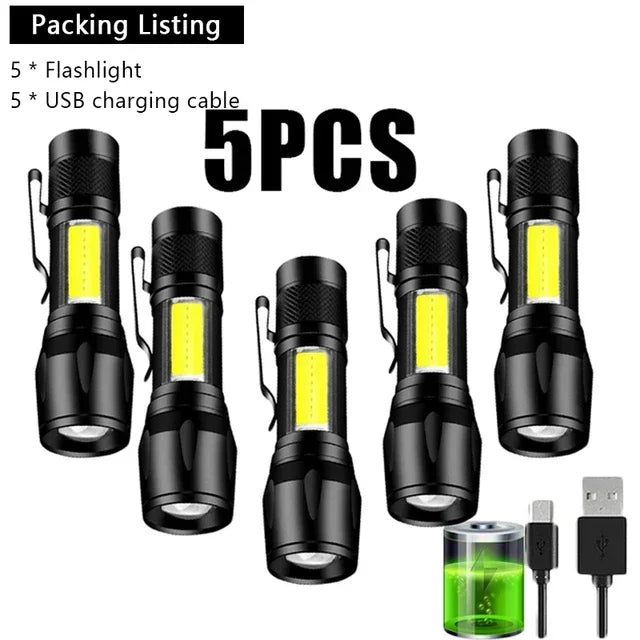 COB+XPE Portable Torch 1-10PCS Mini Flashlight Zoomable Focus Light Rechargeable Tactical Flashlight Camping Emergency Lantern Oasis Select 913 5pcs