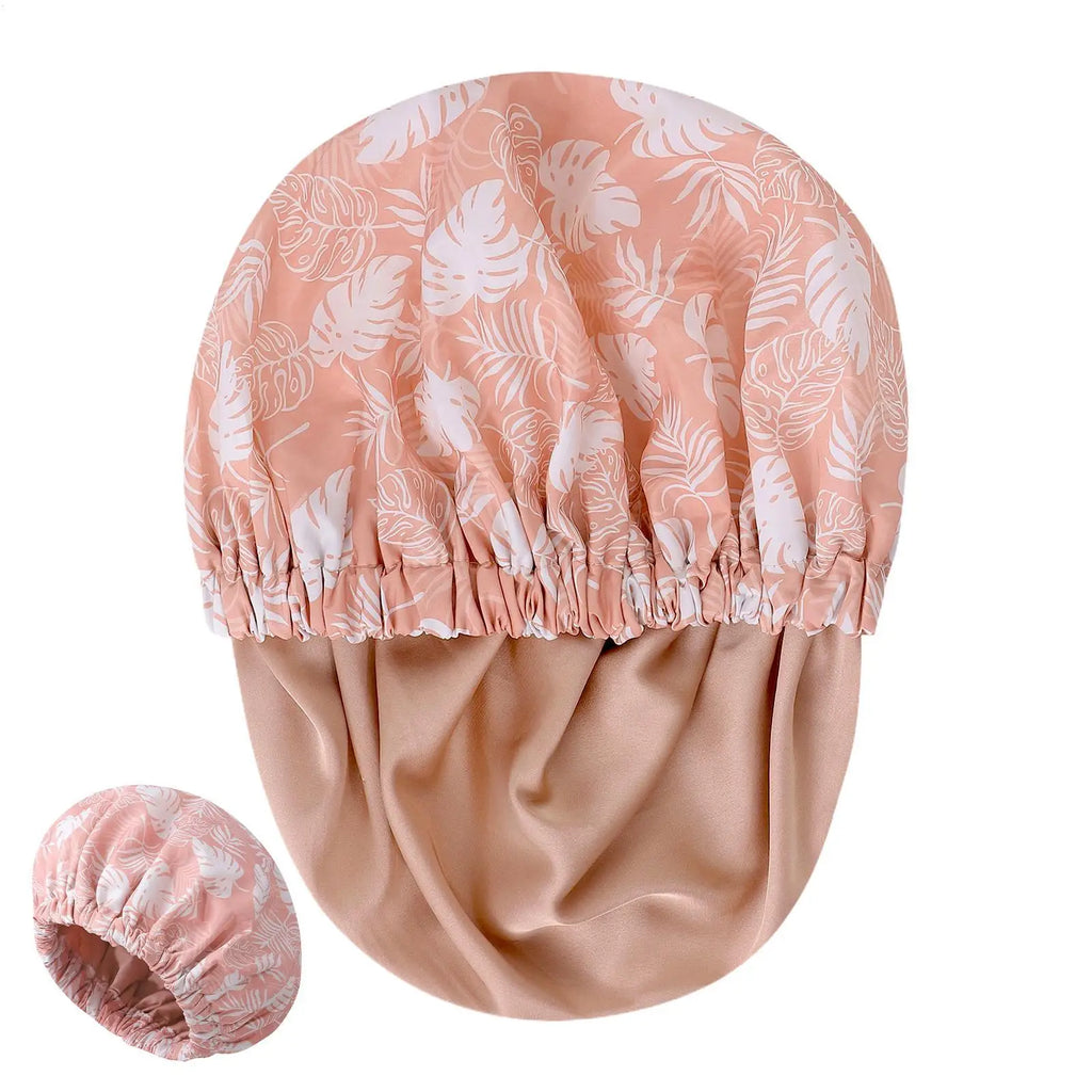 1PC Double Layer Shower Caps Printed Bonnet, Waterproof Bath Caps Reusable Shower Caps Hair Hat For Women Ladies Home Spa Salon Oasis Select