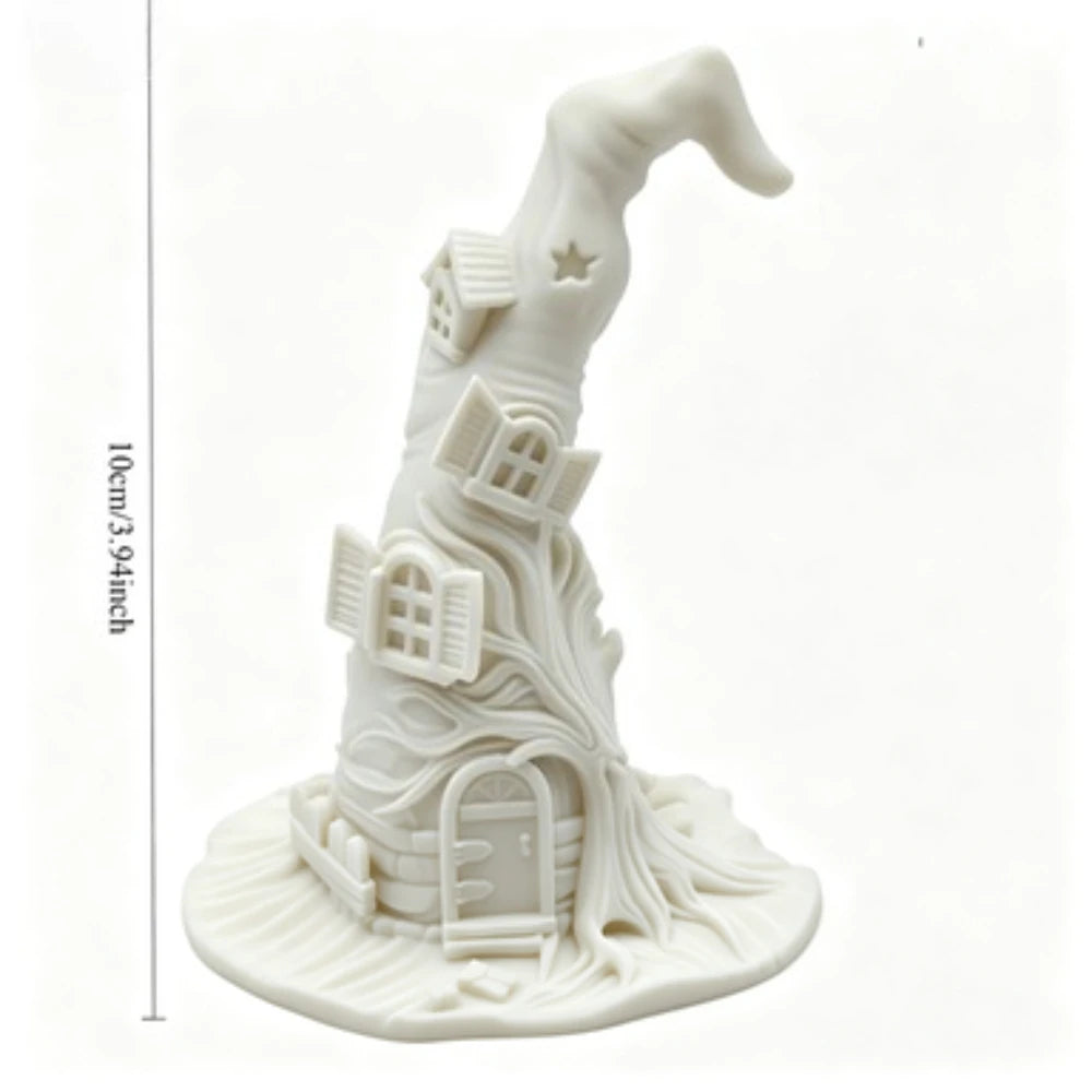 Witch Hat Shaped House Sculpture Desktop Storage Rack Halloween Spooky Cabin Figurine Bedroom Entryway Table Decor Holiday Gifts Oasis Select WHITE 10cm