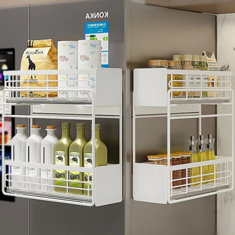 Refrigerator rack Multifunctional washing machine storage rack Refrigerator side hanger Free installation pull-out rack Oasis Select
