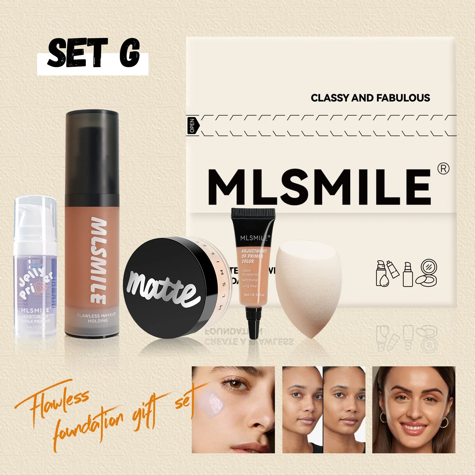 MLSMILE Makeup Set – Primer, Foundation, Concealer & Powder