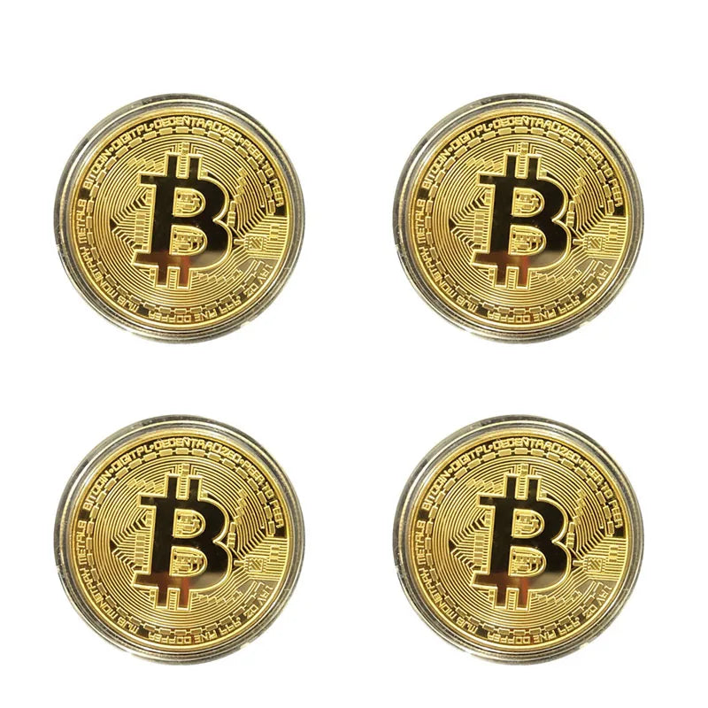 1/2/3/4pcs Gold Plated Coin Art Collection Gold Plated Physical Bitcoins Bitcoin Gift Physical Metal Antique Imitation Coins Oasis Select 4pcs Gold