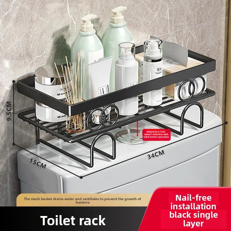 Shelf above the toilet in the bathroom toilet toilet toilet toilet wall hanging multi-functional storage rack without punching Oasis Select Black single layer