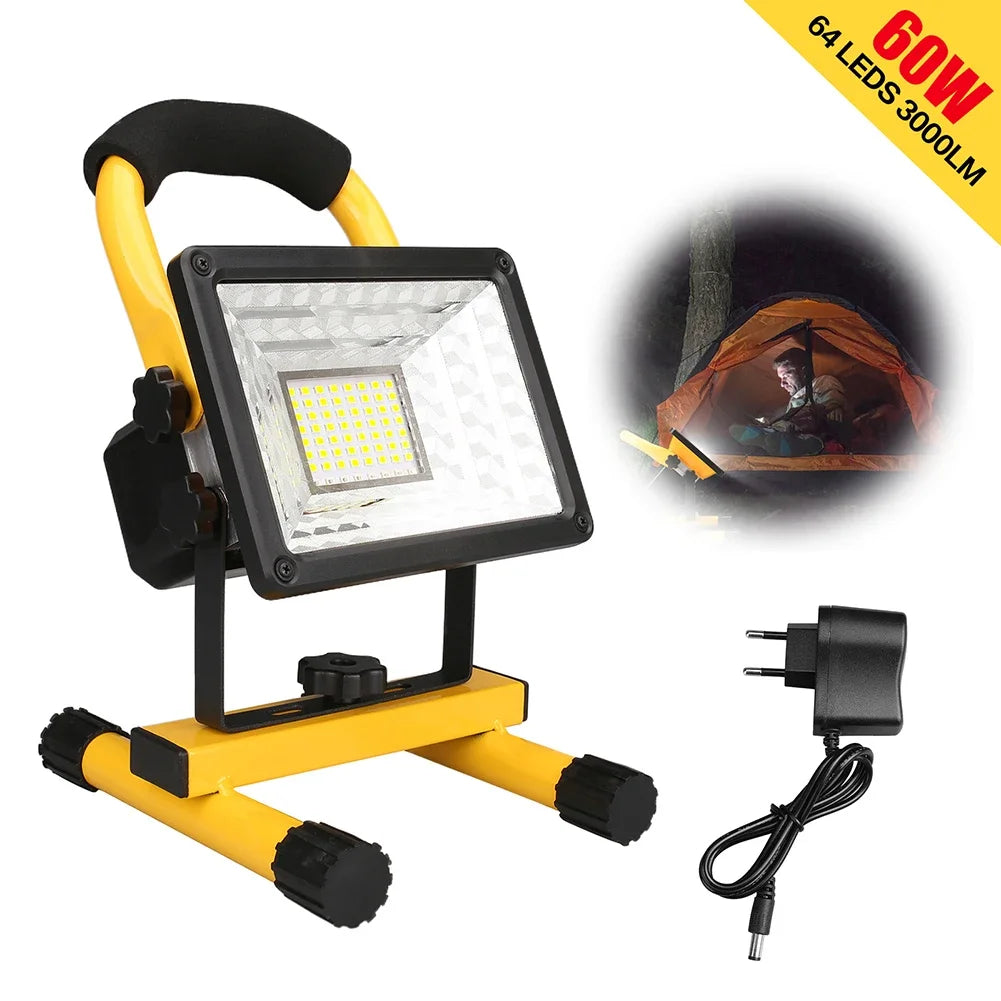 30W LED Portable Rechargeable Floodlight Waterproof Spotlight Battery Powered Searchlight Outdoor Work Lamp Camping Lantern Oasis Select W805 EU Plug 60W