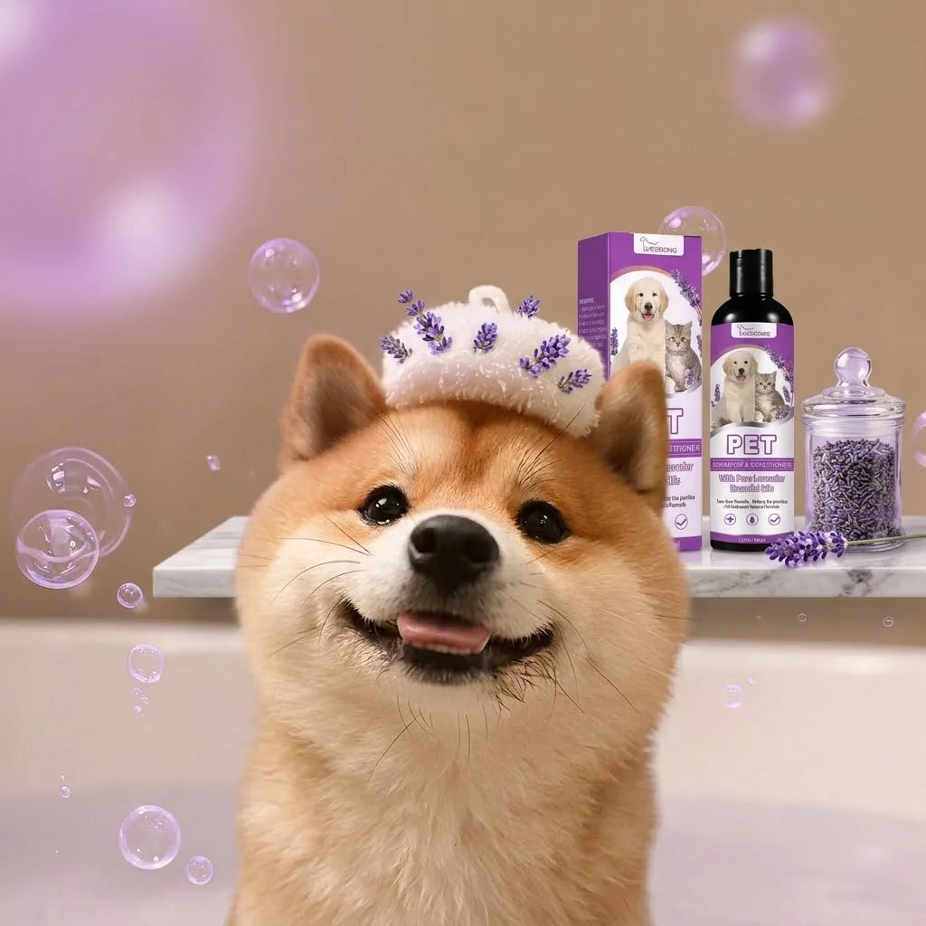 Pet Shampoo and Conditioner with Pure Lavender Essential Oils Tear Free Formula for Dogs andCats pH Balanced Gentle Groom 100ml Oasis Select