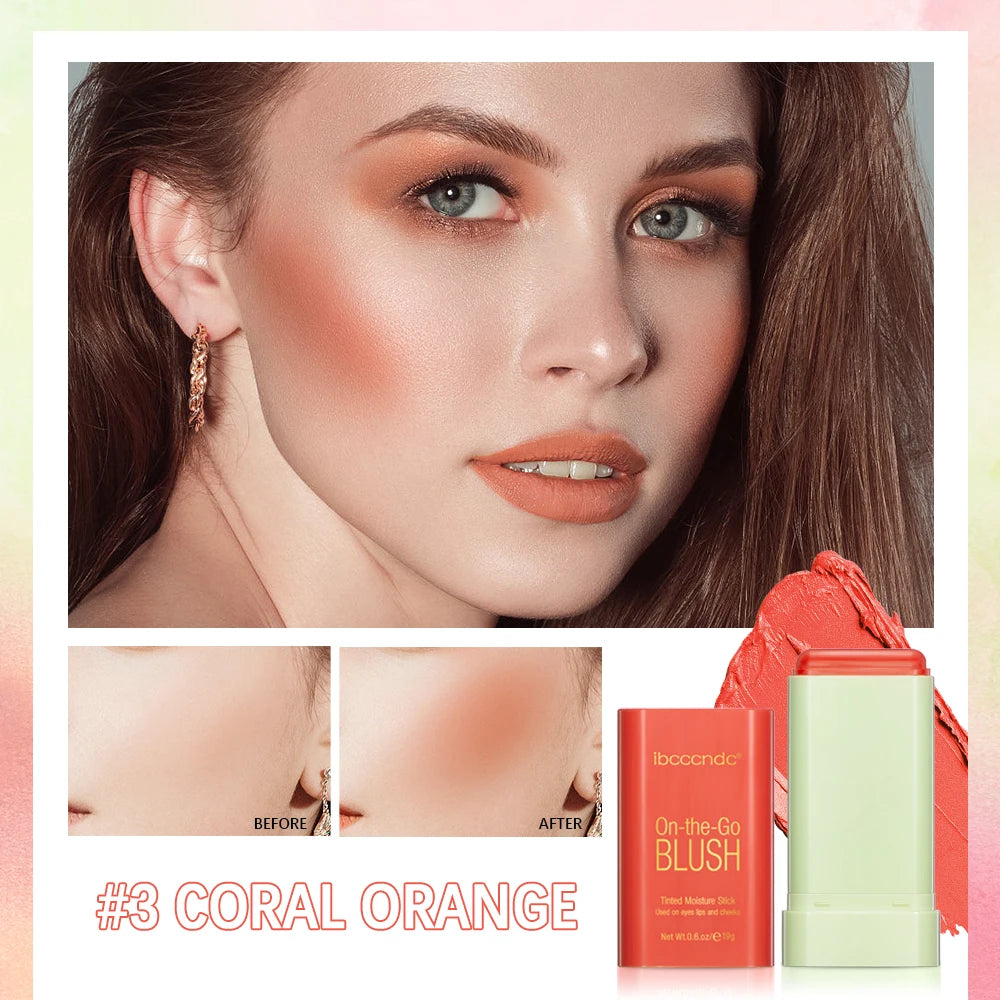 ibcccndc 3-in-1 Cream Blush Stick for Lips, Eyes & Cheeks