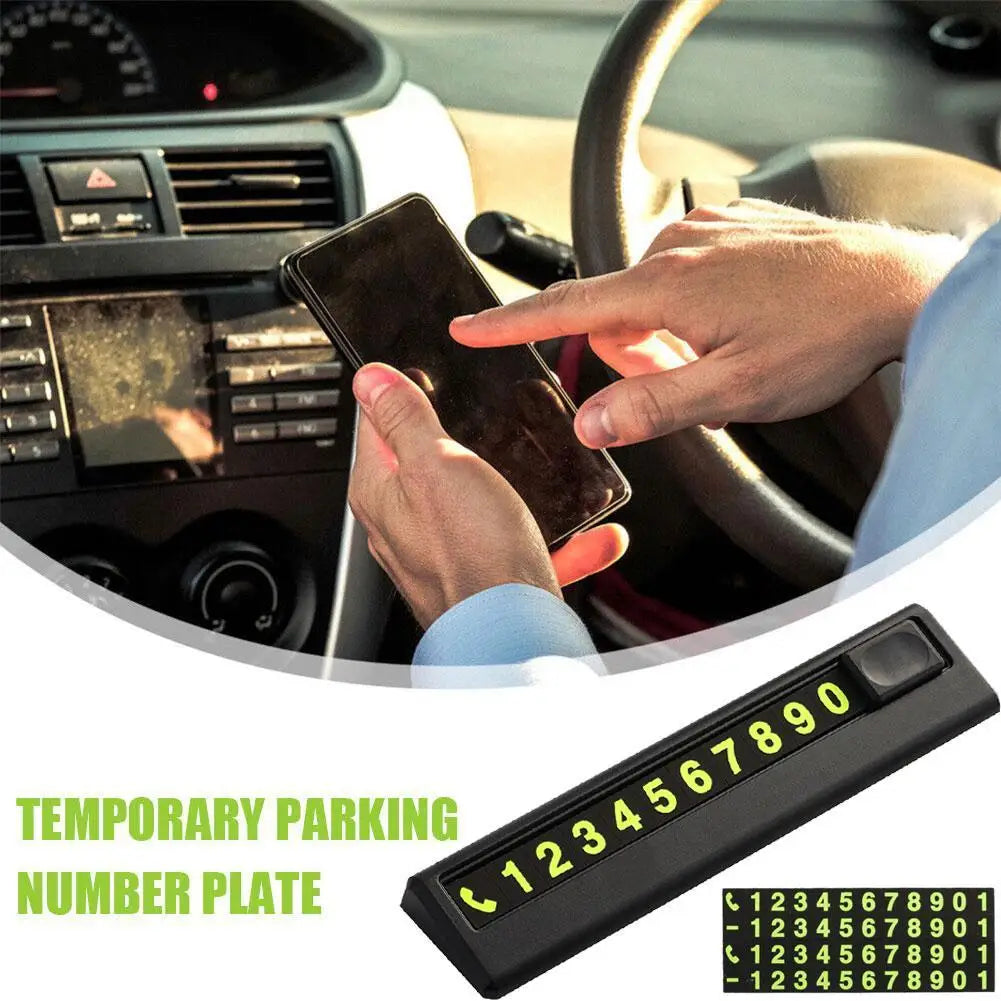 Luminous Temporary Parking Card – Sliding Cover Phone Number Plate