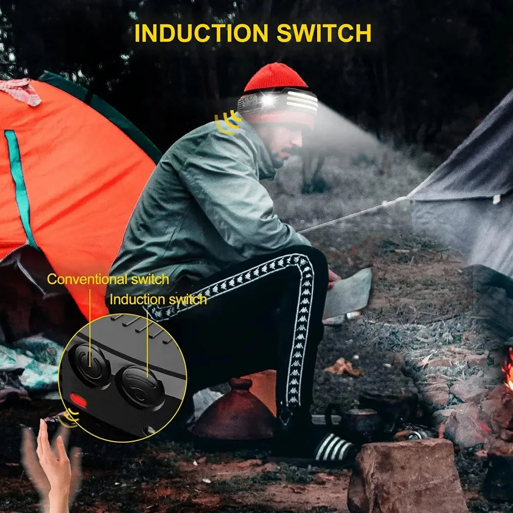 Rechargeable COB LED Induction Headlamp with Built-in Battery 10Mode Sensor Head Flashlight Outdoor Camping Fishing Head Lantern Oasis Select