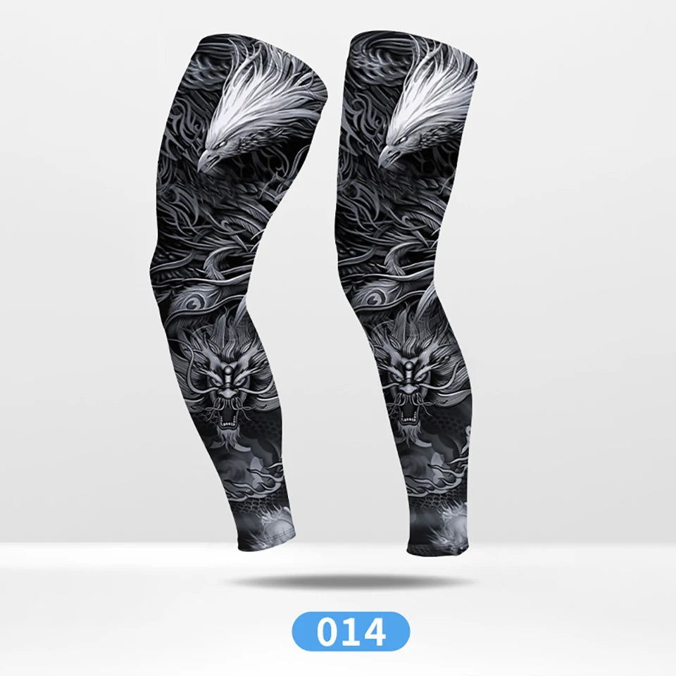 Kokossi 1Pair Tattoo Printing Cyclying Leg Sleeves Ice Silk Non-slip