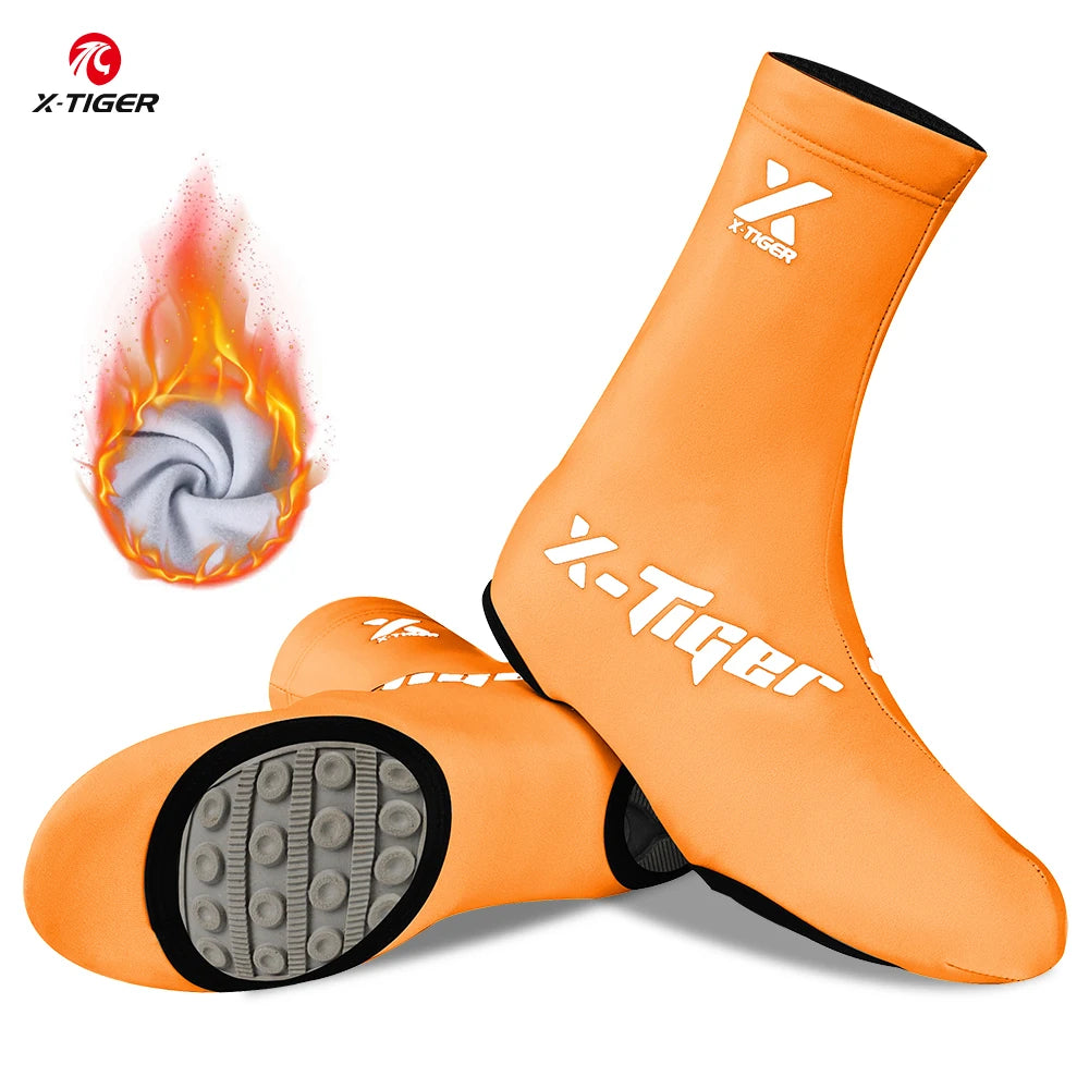 X-TIGER Winter Cycling Shoe Covers Warmth Windproof Bicycle Riding Boot Covers Multi-color for Men And Women Oasis Select Orange M