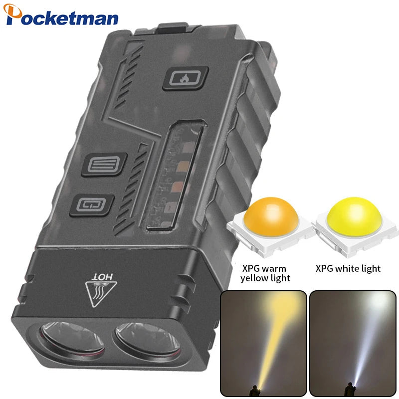 Portable Mini Work Light Pocket Small Type-C USB Rechargeable Flashlight with Magnet Clip 8 Modes Red/Yellow/Blue/White Light Oasis Select