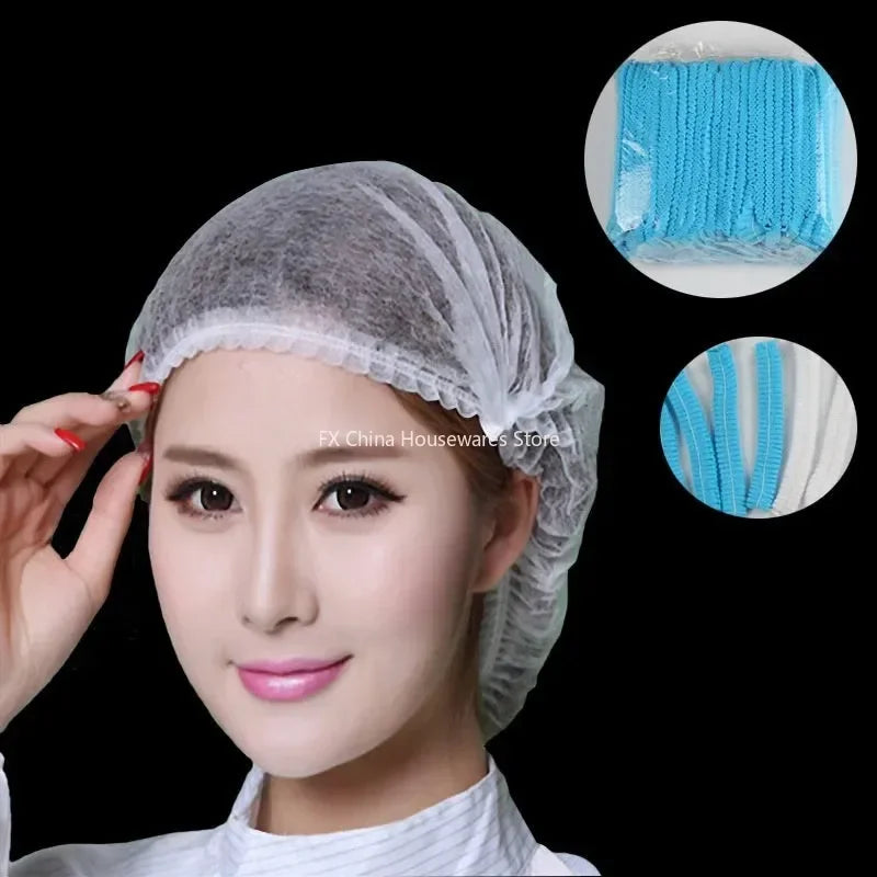 100pcs/Pack Disposable Bathing Cap Hair Head Covers Net Bouffant Dustproof Anti Dust Caps Breathable Shower Bathing Hats Kitchen Oasis Select
