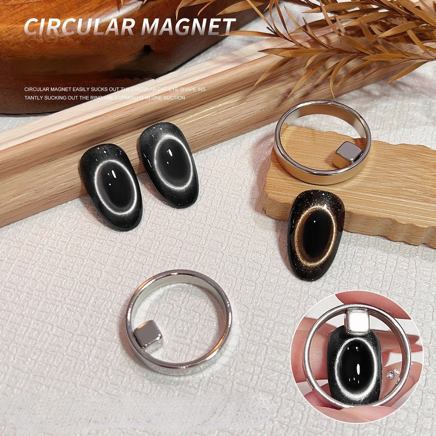 Hollow Black Hole Cat Eye Magnet Ring DIY Cat Eye Nail Art Effect Strong Magnetic Tool for Magnetic Gel Polish Manicure Tools Oasis Select