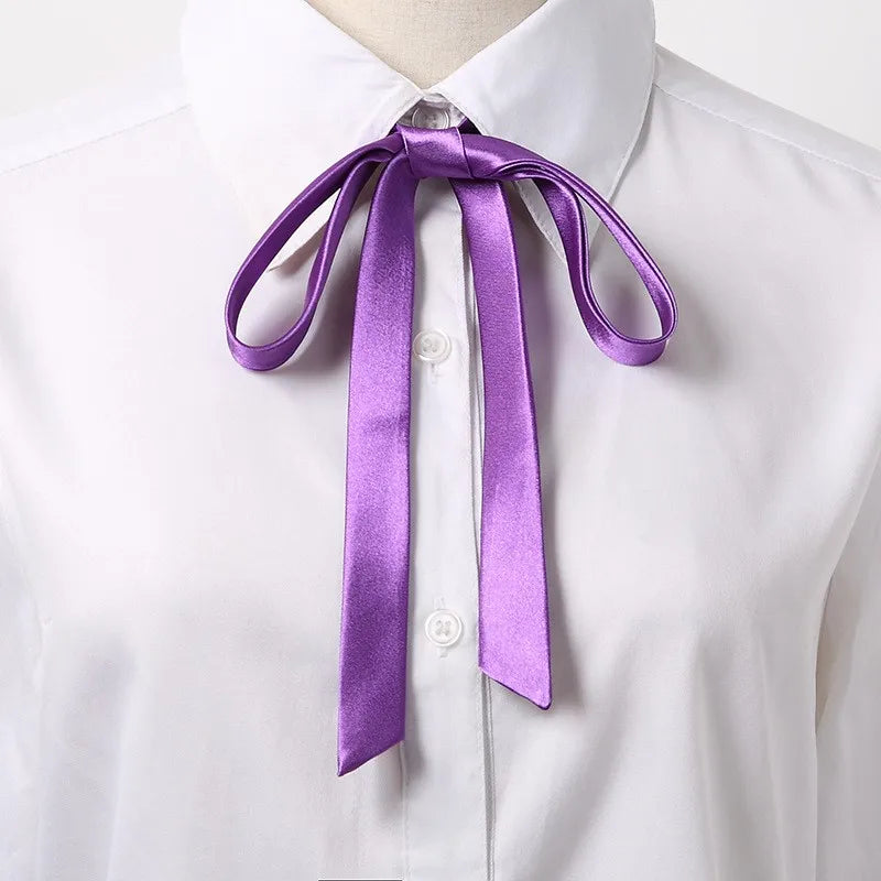 Korean Small Tie Bowtie College Style School Uniform Shirt Accessories Men's Women's Long Section Streamers Collars Flowers Oasis Select Purple