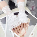 Ruched Pleated Detachable Cuffs 3 Layers Lolita Fake Flared Sleeves Fingerless Gloves Ballet Style Lace Fake Sleeves Cuff Oasis Select White