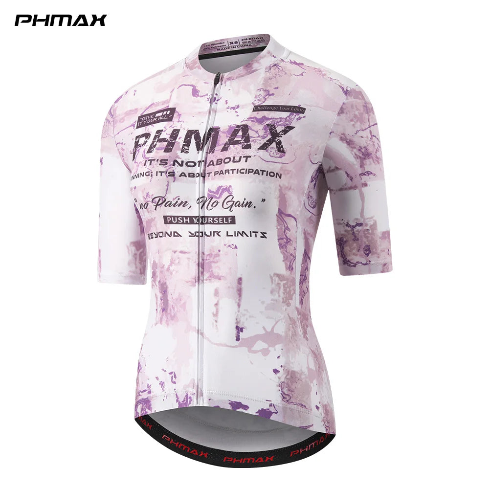 PHMAX Women's Summer Short Sleeve Cycling Jersey Slim Fit Cycling Shirt With 3 Pockets Full-Zip Design Road Bicycle Clothing Oasis Select PW-DY-44301 M