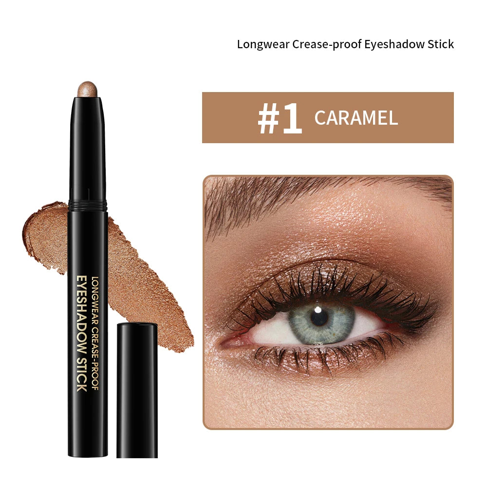 Eyeshadow Stick 10Colors Shimmer And Matte Brown Metallic Cream Eyeshadow Pencil Crayon with Smudge-proof & Waterproof Makeup Oasis Select 1CARAMEL SHIMMER