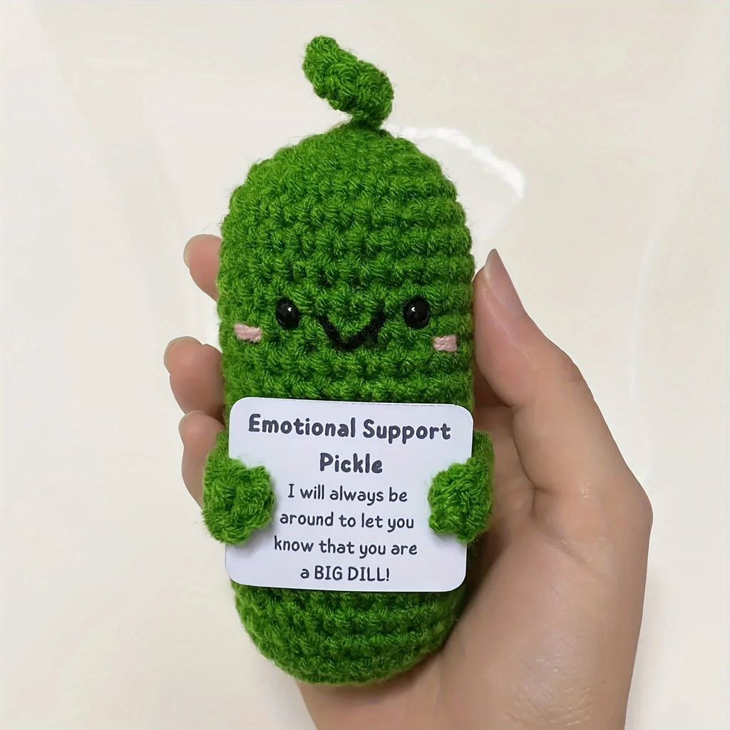 Cute Handmade Plush Doll Knitted Cucumber Décor with Positive Message Valentine's Day New Year Birthday Gift for Kid and Couples Oasis Select green