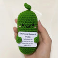 Cute Handmade Plush Doll Knitted Cucumber Décor with Positive Message Valentine's Day New Year Birthday Gift for Kid and Couples Oasis Select green