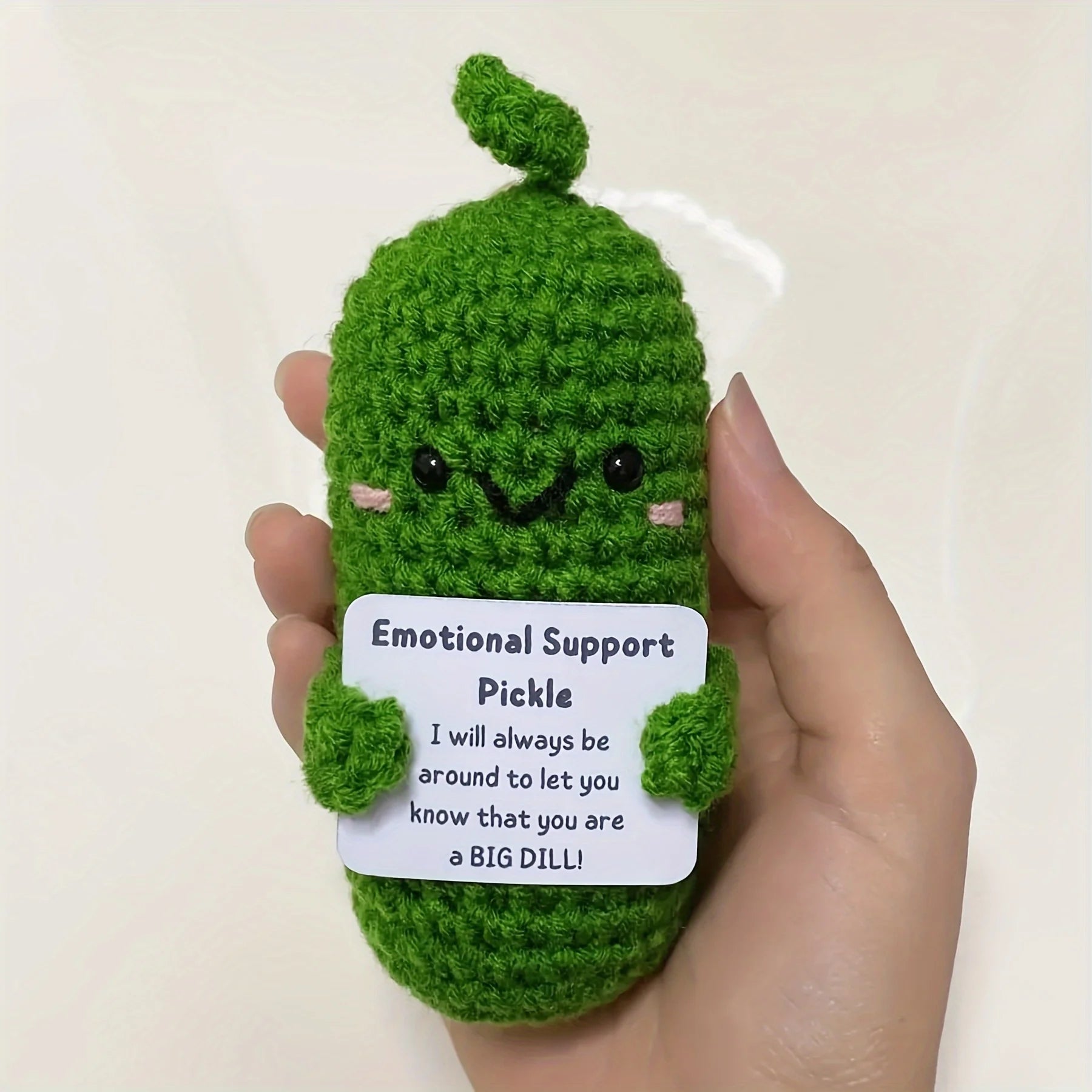 Cute Handmade Plush Doll Knitted Cucumber Décor with Positive Message Valentine's Day New Year Birthday Gift for Kid and Couples Oasis Select green