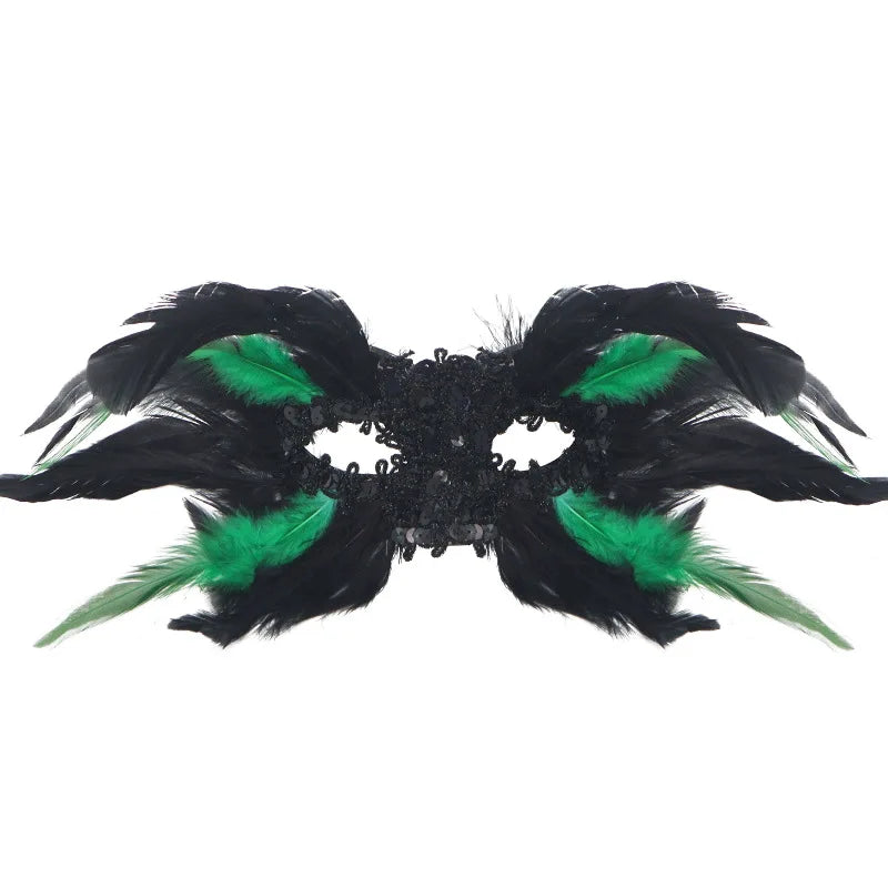 Gothic Halloween Feather Half-face Mask Performance Ball Eye Mask Sequins Oasis Select Black green