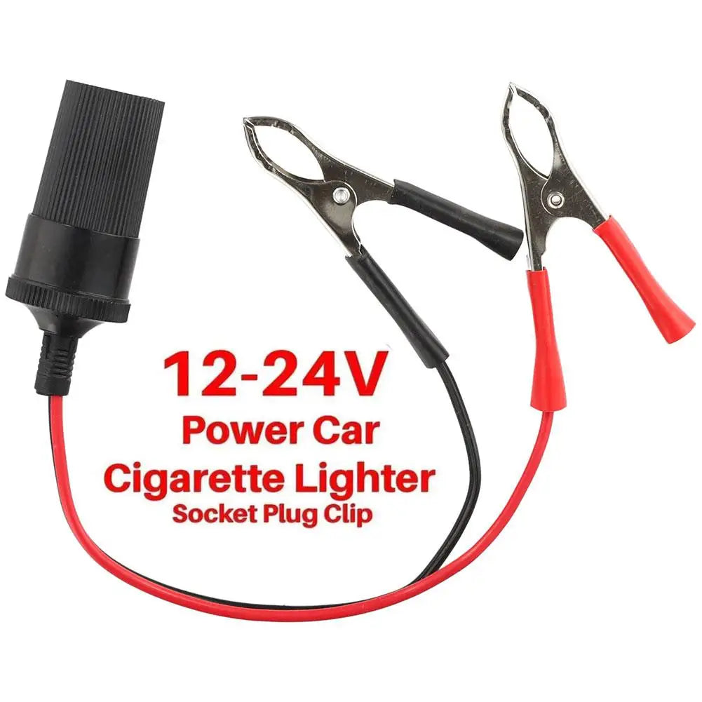12V/24V Battery Clip-On Cigarette Lighter Socket Adapter