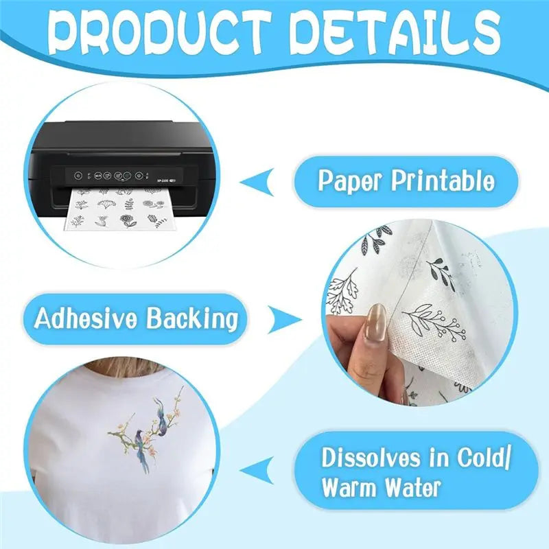 LIKE WISH 15PCS A4 Water-Soluble Self-Adhesive Embroidery Stabilizer - Printable, For Hand And Machine Embroidery,For DIY Projec Oasis Select