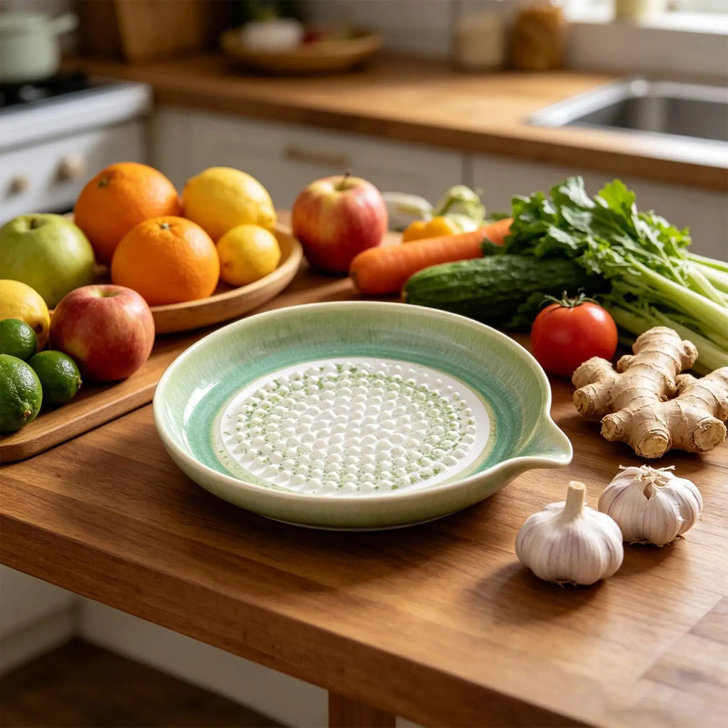 Grating Plate Ceramic Handmade Kitchen Tool Multifunctional Garlic Grater Dish for Home Kitchen Chocolate Onion Lemon Fruits Oasis Select