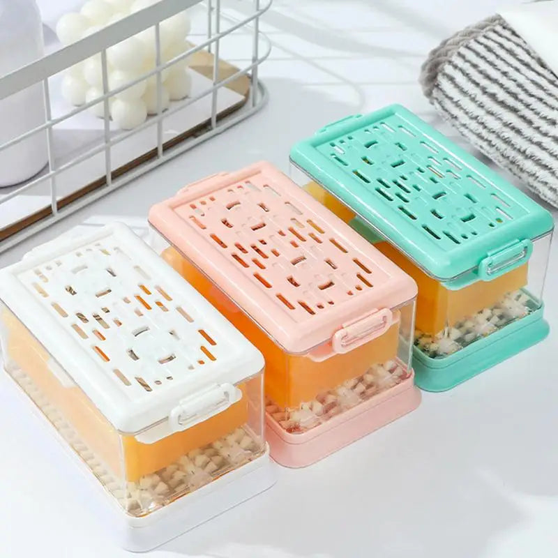 Soapbar Case Soapbar Drainer Dishes Holder Transparent Soapbar Storage Laundry Soapbar Case With Lid & Roller Foaming Brush Oasis Select