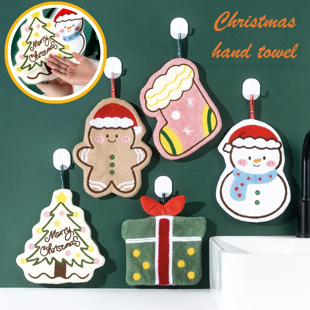 1pc Christmas hand towel, hanging household hand towel, kitchen and bathroom quick drying coral fleece Christmas towel Oasis Select