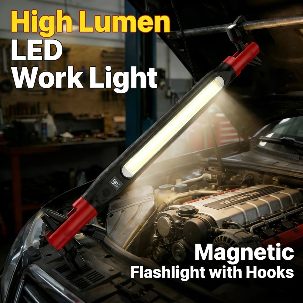 High Lumen Portable Rechargeable LED Work Light Magnetic Flashlight with Hooks and Magnetic Base Work Light with Display Screen Oasis Select