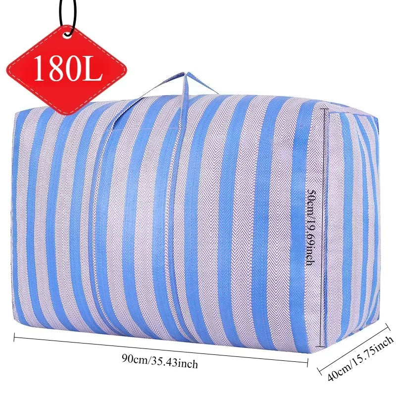 180L Large-capacity Car Travel Storage Bag, Quilt, Thickened Blue and White Nylon Bag, Duffel Bag, Portable Moving Bag Oasis Select 180L
