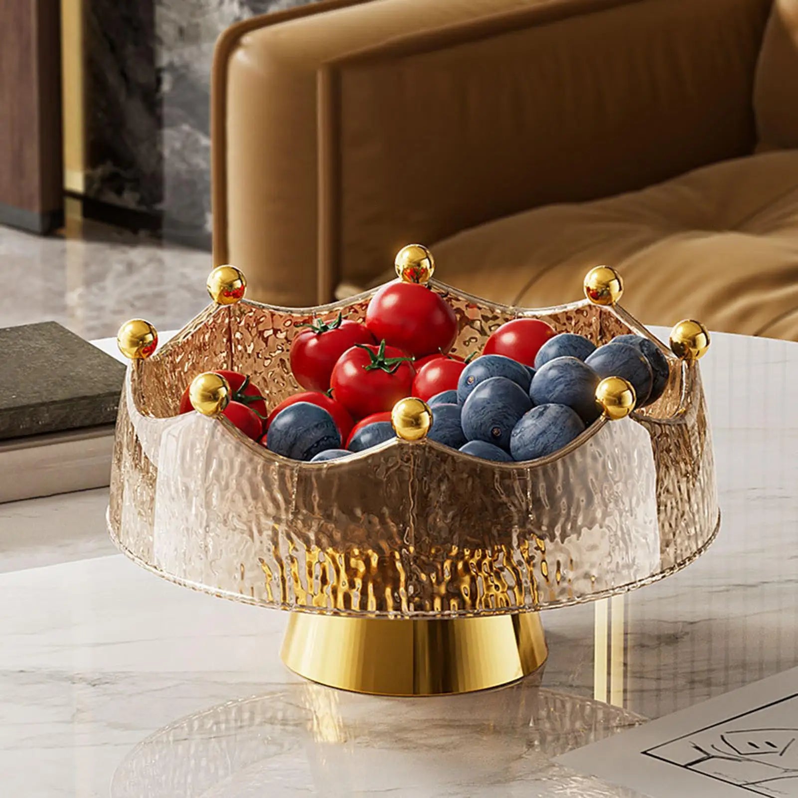 Fruit Bowl Luxury Serving Tray Fruit Bowl with Forks Golden Table Decoration Multifunctional Candy Dish home Table Decor Oasis Select